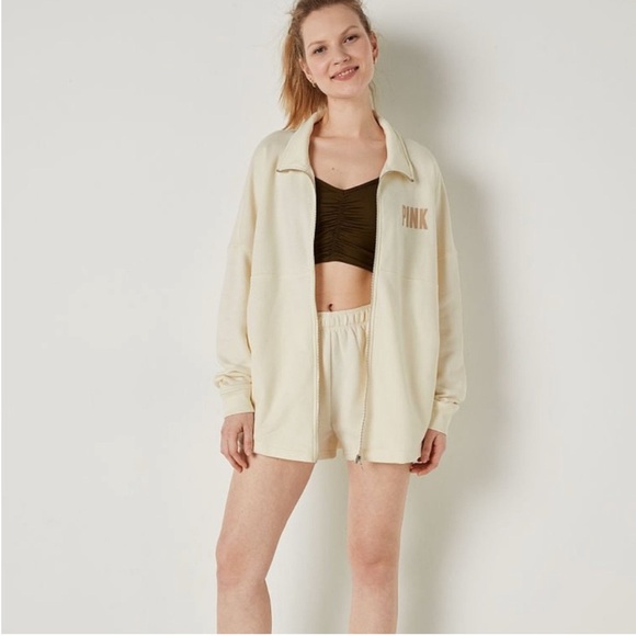 🤍 VS PINK Fleece Oversized Zip-Up Sweatshirt NEW - Picture 4 of 7